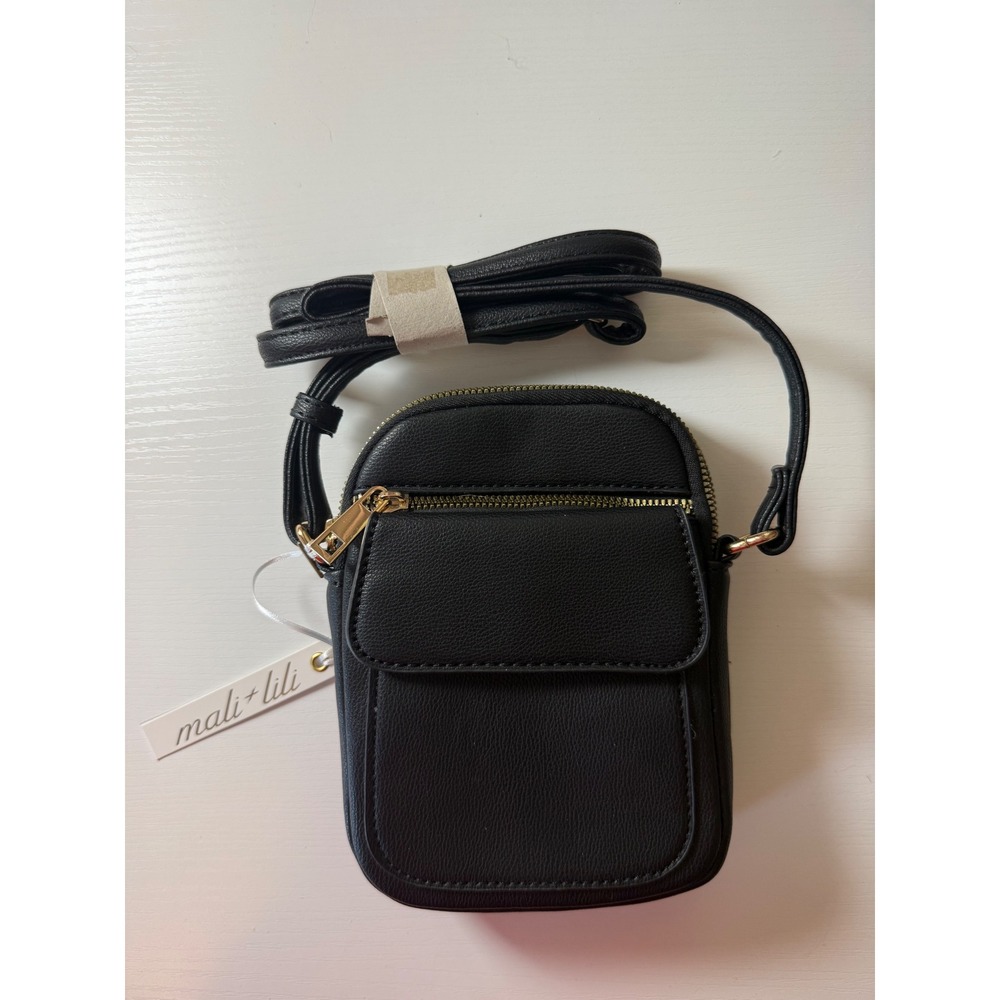 Mali + Lili Black Vegan Leather Crossbody Phone Bag Gold Hardware New